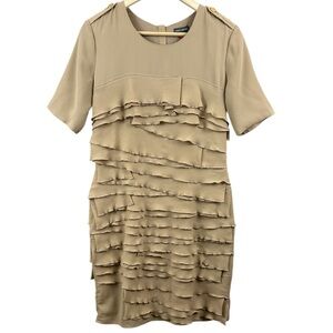 Vince Camuto Twisted Safari Khaki Layered Dress with Gold Hardware Size 2